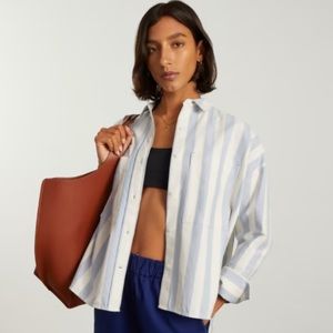 Everlane Boxy Oxford Shirt in Blue and White Stripes